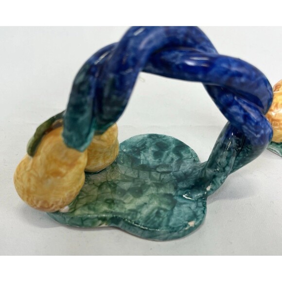 Vintage Handcrafted Majolica Pear Napkin Rings Set Of 2 Hand Painted Italy - Picture 7 of 11